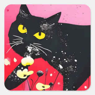 Mooie zwarte kat vierkante sticker