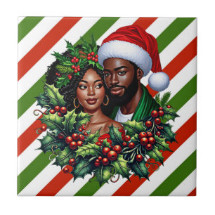 Mooie zwarte koppel Kerstkrans kunst Tegeltje