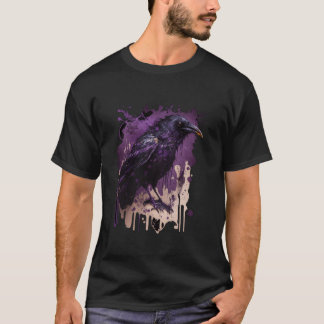 Mooie zwarte kraai raven vogel Paarse vlek Mannen  T-shirt