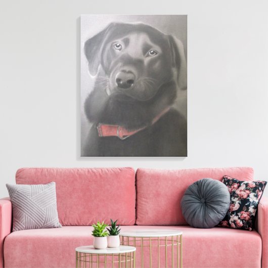 "Mooie zwarte labrador" houtskooltekening Canvas Afdruk (Insitu (Woonkamer))