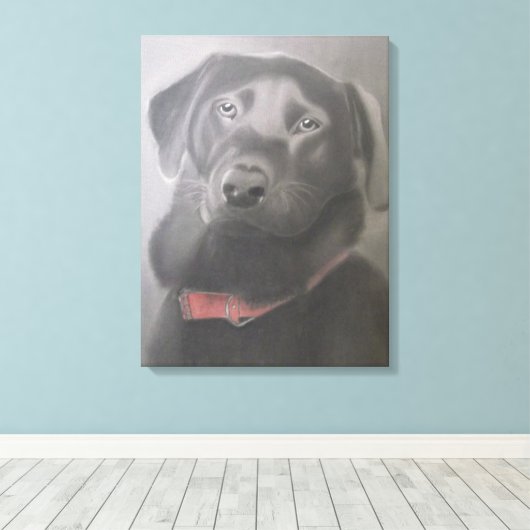 "Mooie zwarte labrador" houtskooltekening Canvas Afdruk (Insitu (Houten vloer))
