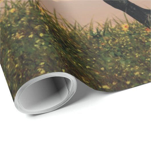 Mooie zwarte paard cadeaupapier (Rol Hoek)