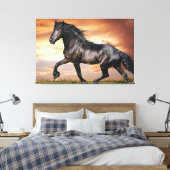 Mooie zwarte paard canvas afdruk (Insitu (Slaapkamer))