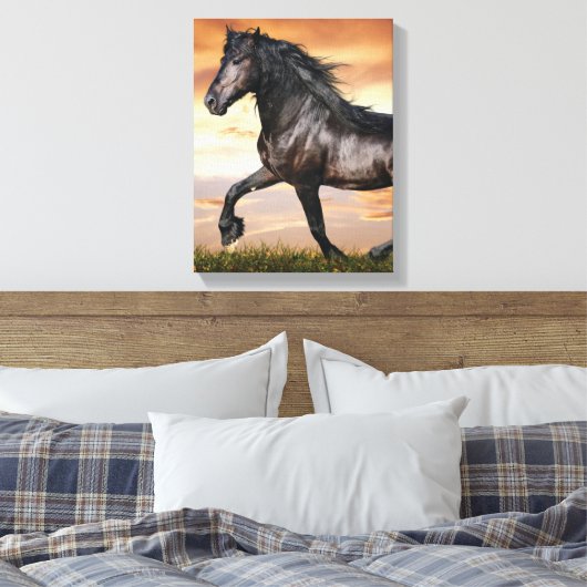 Mooie zwarte paard canvas afdruk (Insitu (Slaapkamer))