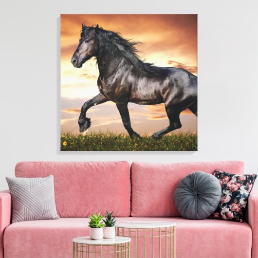 Mooie zwarte paard canvas afdruk (Insitu (Woonkamer))