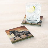 Mooie zwarte paard glazen onderzetter (Schuin)