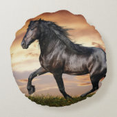 Mooie zwarte paard rond kussen (Achterkant)
