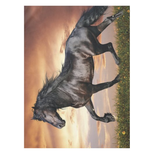 Mooie zwarte paard tafelkleed (Voorkant)