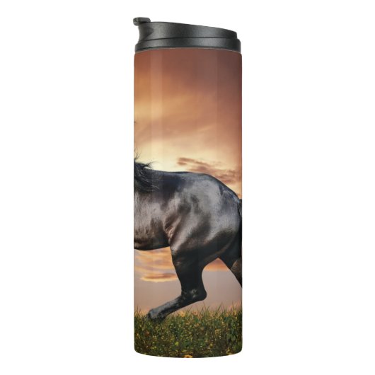 Mooie zwarte paard thermosbeker (Geroteerd rechts)