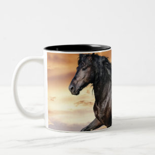 Mooie zwarte paard tweekleurige koffiemok