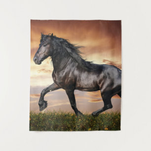 Mooie zwarte paard wandkleed