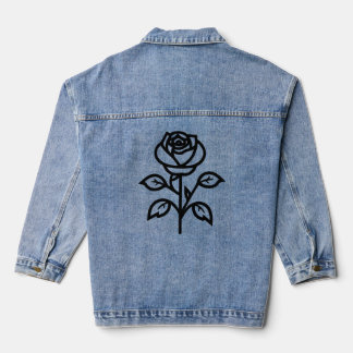Mooie zwarte Roos Silhouette Flower Denim Jacket