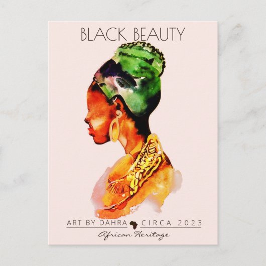 MOOIE ZWARTE VROUW AFRIKAANSE KONINGIN GOUD KETTIN BRIEFKAART (Voorkant)