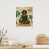Mooie zwarte vrouw die mediteert poster (Keuken)