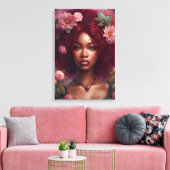 Mooie zwarte vrouw in een bloementuin canvas afdruk (Insitu (Woonkamer))