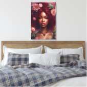Mooie zwarte vrouw in een bloementuin canvas afdruk (Insitu (Slaapkamer))