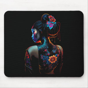 Mooie zwarte vrouw kunst melanine bloemen geisha T Muismat