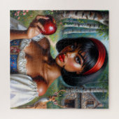 Mooie zwarte vrouw met appel legpuzzel (Horizontaal)