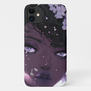 Mooie zwarte vrouw met paarse bloemen iPhone 11 hoesje