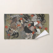 Mooie zwarte, witte en meerkleurige rooosters bad handdoek (Handdoek)