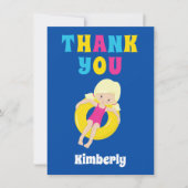 Mooie zwembad blond meisje op maat kids blauw bedankkaart (Voorkant)