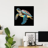 Mooie zwemmen schildpad illustratie poster (Thuiskantoor)