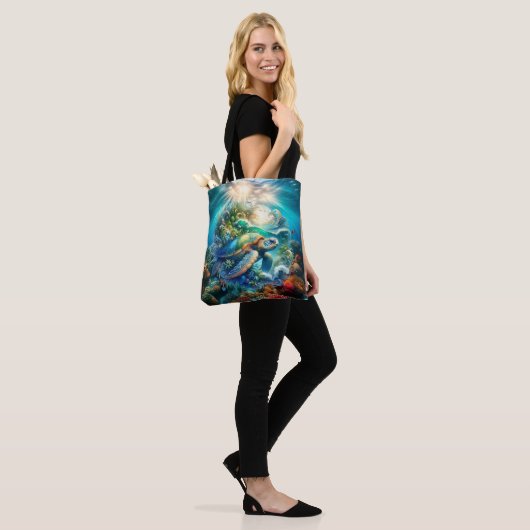 Mooie zwemmen Zee schildpad Canvas tas (Op model)