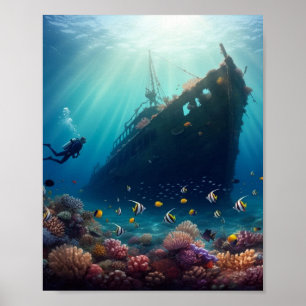 Mooil koraalrif en scheepswrak poster