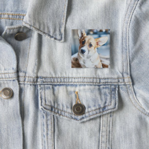 Mooiste Baby Dieren Corgi Kop Kantelen Vierkante Button 5,1 Cm