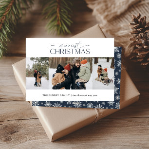 Mooiste Kerstmis Elegante Streep 3 Foto's BLAUW Feestdagenkaart