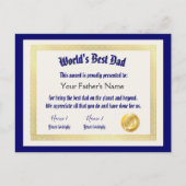 Mooiste papa certificaat van de moderne grappige w briefkaart (Voorkant)