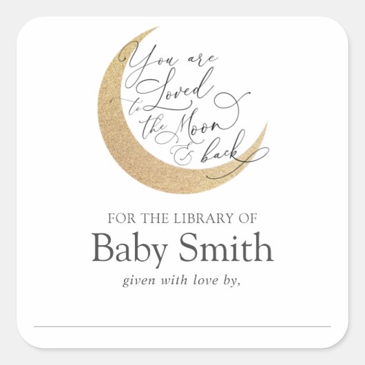 Moon and Back Baby shower Library Vierkante Sticker (Voorkant)