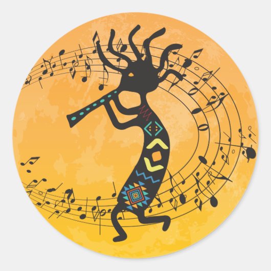 Moon and Music Kokopelli Classic Round Sticker (Voorkant)