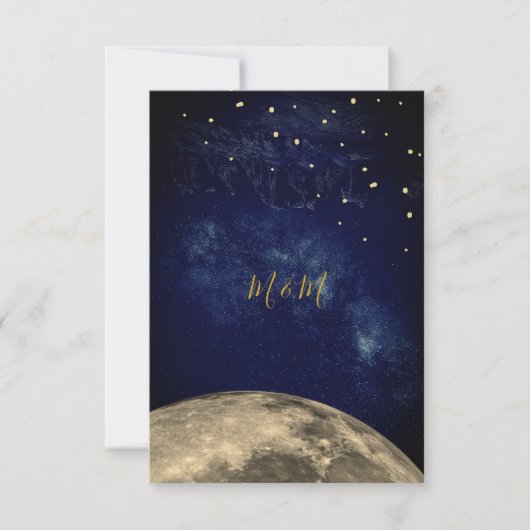Moon and Night Sky Blue Gold Monogram RSVP (Voorkant)
