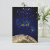 Moon and Night Sky Blue Gold Monogram RSVP (Staand voorkant)