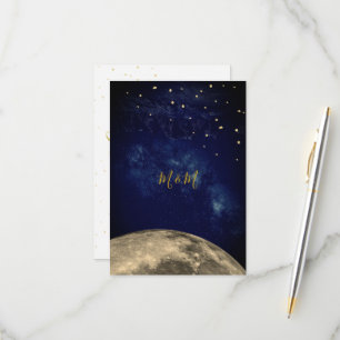 Moon and Night Sky Blue Gold Monogram RSVP Kaartje