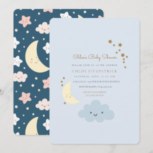 Moon and Star Baby shower Invitation Blue Kaart