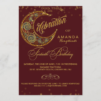 Moon and Stars 40th Birthday Party Invitation Kaart
