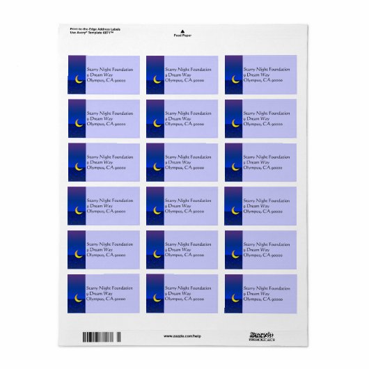 Moon and Stars Aangepast adreslabel Etiket (Full Sheet)