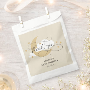 Moon and Stars Beige Script Baby shower Hartelijk Bedankzakje
