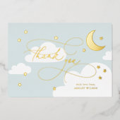 Moon and Stars Blue Script Baby Hartelijk dank Folie Uitnodiging (Voorkant)