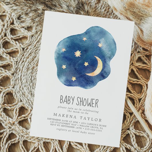 Moon and Stars Boy Baby shower Invitation Kaart