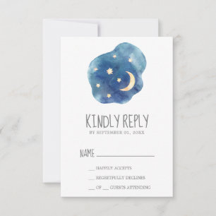 Moon and Stars Boy Baby shower RSVP Kaartje