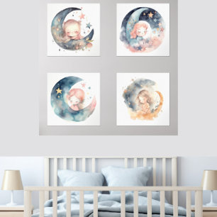 Moon and Stars Celestial Prints voor Meisjes Kamer