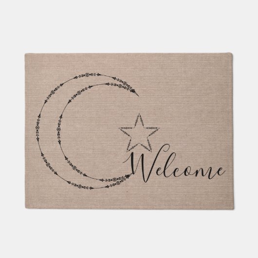 Moon and stars celestial Welcome faux burlap Deurmat (Voorkant)