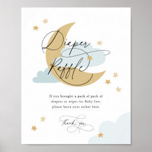 Moon and Stars Diaper Raffle Sign Blue Baby shower Poster