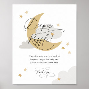 Moon and Stars Diaper Raffle Sign Grey Baby shower Poster