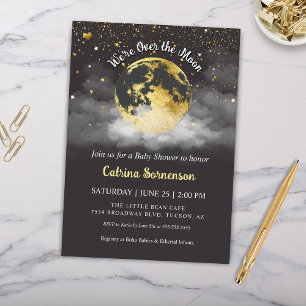 Moon and Stars Gold Celestial Baby shower Kaart