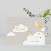 Moon and Stars Grey Script Baby Dank u Folie Uitnodiging (Staand Voorkant)