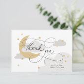 Moon and Stars Grey Script Baby shower Bedankkaart (Staand voorkant)